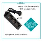 Viko 3'lü 25CM Grup Priz-Siyah(Öznur 3*1,5 Kablo Kullanılır)