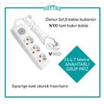 Viko 3'Lü 7 Metre Anahtarlı Grup Priz-Beyaz(Öznur3*1,5 Kablo Kullanılır)