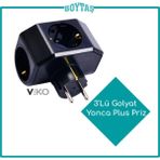 Viko 3'Lü Golyat Yonca Plus Priz (Topraklı) Siyah Renk ile Güvenli Elektrik İhtiyaçlarınızı Karşılar