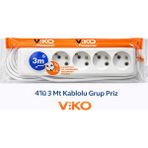 Viko 4'lü 3 Metre Kablolu Grup Priz - Beyaz - 4'LÜ 3 MT