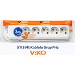 Viko 5'li 3 Metre Kablolu Grup Priz - Beyaz - 5'Lİ 3 MT