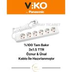 Viko 6'lı 9 Metre Topraklı Çocuk Korumalı Kablolu Grup Priz - Beyaz - Gri