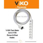 Viko 6'lı Anahtarlı 9 Metre Topraklı Çocuk Korumalı Kablolu Grup Priz (Düz Fiş) - Beyaz