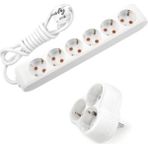 Viko Beyaz Set Multi-Let 6'lı Topraklı Çocuk Korumalı Grup Priz 1 Metre Kablo & 3'lü Yonca Fiş-Priz