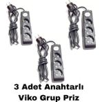 Viko Ekonomik Siyah 3'lü Anahtarlı Topraklı Çocuk Korumalı Grup Priz 10 Metre Kablo (3 Adet)