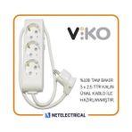 Viko Multi-Let 3'lü 1 Metre Topraklı Çocuk Korumalı Grup Priz (3x2.5 Ttr Tam Bakır Kalın Kablolu) - Beyaz