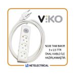 Viko Multi-let 3'lü 10 Metre Anahtarlı Topraklı Çocuk Korumalı Kablolu Grup Priz - Beyaz