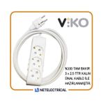 Viko Multi-Let 3'lü 10 Metre Topraklı Çocuk Korumalı Grup Priz (3x2.5 Ttr Tam Bakır Kalın Kablolu) - Beyaz