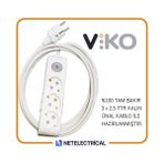 Viko Multi-Let 3'lü 15 Metre Anahtarlı Topraklı Çocuk Korumalı Grup Priz (3x2.5 Ttr Tam Bakır Kalın Kablolu) - Beyaz