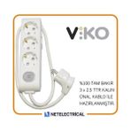 Viko Multi-Let 3'lü 2 Metre Anahtarlı Topraklı Çocuk Korumalı Grup Priz (3x2.5 Ttr Tam Bakır Kalın Kablolu) - Beyaz