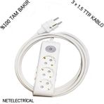Viko Multi-let 3'lü 20 Metre Anahtarlı Topraklı Çocuk Korumalı Kablolu Grup Priz - Beyaz