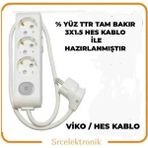 Viko Multi-Let 3'lü 3x1.5 6 m Hes Kablo Tam Bakır Anahtarlı Topraklı Çocuk Korumalı Uzatma