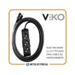 Viko Multi-Let 3'lü 3x2.5 8 m Öznur Kablo Tam Bakır Topraklı Çocuk Korumalı Siyah Antrasit Uzatma Grup Priz