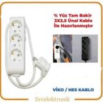 Viko Multi-Let 3'lü Ünal Kablolu Beyaz 3x2.5 30 m Topraklı Çocuk Korumalı Uzatma