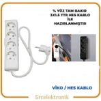 Viko Multi-Let 4'lü 3x1.5 10 m Hes Kablo Tam Bakır Topraklı Çocuk Korumalı Uzatma