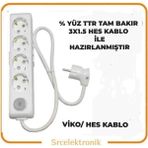 Viko Multi-Let 4'lü 3x1.5 20 m Hes Kablo Tam Bakır Anahtarlı Topraklı Çocuk Korumalı Uzatma