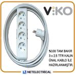 Viko Multi-Let 4'lü 3x2.5 12 m Öznur Kablo Tam Bakır Topraklı Çocuk Korumalı Uzatma Grup Priz