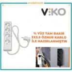 Viko Multi-Let 4'lü 3x2.5 3 m Öznur Kablo Tam Bakır Topraklı Çocuk Korumalı Uzatma Grup Priz