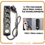Viko Multi-Let 4'lü 3x2.5 7 m Ünal Kablo Anahtarlı Topraklı Çocuk Korumalı Uzatma