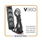 Viko Multi-Let 4'lü 3x2.5 8 m Öznur Kablo Tam Bakır Topraklı Çocuk Korumalı Uzatma Grup Priz
