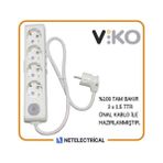 Viko Multi-Let 4'lü Anahtarlı 3 Metre Topraklı Çocuk Korumalı Kablolu Grup Priz - Beyaz