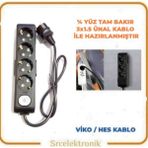 Viko Multi-Let 4'lü Siyah 3x1.5 5 m Ünal Kablo Anahtarlı Topraklı Çocuk Korumalı Uzatma
