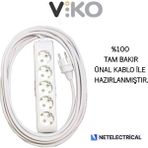 Viko Multi-Let 5'li 20 Metre Topraklı Çocuk Korumalı Kablolu Grup Priz - Beyaz