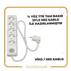 Viko Multi-Let 5'li 3x1.5 3 m Hes Kablo Tam Bakır Anahtarlı Topraklı Çocuk Korumalı Uzatma