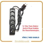 Viko Multi-Let 5'li 3x2.5 1 m Ünal Kablolu Siyah Topraklı Çocuk Korumalı Uzatma