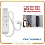 Viko Multi-Let 5'li 3x2.5 15 m Ünal Kablolu Beyaz Topraklı Çocuk Korumalı Uzatma