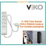 Viko Multi-Let 5'li 3x2.5 6 m Öznur Kablo Tam Bakır Topraklı Çocuk Korumalı Uzatma Grup Priz