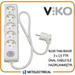 Viko Multi-Let 5'li Anahtarlı 25 Metre Topraklı Çocuk Korumalı Kablolu Grup Priz - Beyaz