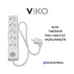 Viko Multi-Let 5'li Anahtarlı 6 Metre Topraklı Çocuk Korumalı Kablolu Grup Priz - Beyaz