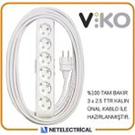 Viko Multi-Let 6'lı 3x2.5 12 m Öznur Kablo Tam Bakır Topraklı Çocuk Korumalı Uzatma Grup Priz