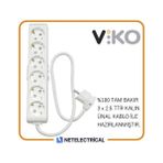 Viko Multi-Let 6'lı 3x2.5 3 m Öznur Kablo Tam Bakır Topraklı Çocuk Korumalı Uzatma Grup Priz