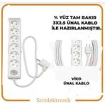 Viko Multi-Let 6'lı Ünal Kablo (1 ile 10 Metre Arası) Anahtarlı Topraklı Çocuk Korumalı Uzatma ( 3x2.5 Ünal Kablo Tam Bakır) Ttr Kablo HO5VV-F - 8; METRE