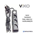 Viko Multi-Let Siyah 3lü Anahtarlı 7 Metre Topraklı Çocuk Korumalı Kablolu Grup Priz