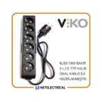 Viko Multi-Let Siyah 6'lı 2 Metre Topraklı Çocuk Korumalı Kablolu Grup Priz (3x2.5 Ttr Tam Bakır Kalın Kablolu)