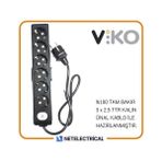 Viko Multi-Let Siyah 6'lı 9 Metre Anahtarlı Topraklı Çocuk Korumalı Kablolu Grup Priz (3x2.5 Ttr Tam Bakır Kalın Kablolu)