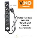 Viko Multi-Let Siyah 6'lı Anahtarlı 9 Metre Topraklı Çocuk Korumalı Kablolu Grup Priz - Siyah - Gri