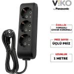 Viko Multi-Let Üçlü Grup Priz Topraklı 1 Metre Siyah (Çocuk Korumalı)