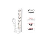 Viko Multilet Altılı 5Mt Kablolu Beyaz Grup Priz 6Lı 5 Metre Ara Kablo Topraklı Klemensli