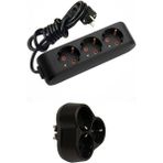 Viko Siyah Set Multi-Let 3'lü Topraklı Çocuk Korumalı Grup Priz - 5 Metre + 3'lü Yonca Fiş-Priz