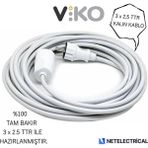 Viko Tekli Topraklı Seyyar Uzatma Kablosu 15 Metre (Tam Bakır Kalın 3 x 2.5 Ttr Kablo) - Beyaz