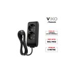 VİKO Viko | İkili Grup Priz, Topraklı - Çocuk Korumalı Çoğaltıcı Priz, 2'li, 5 m, Siyah