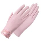 Vikodah Kadın parmak eldiven yaz UV koruma nefes tam pamuk eldiven kaymaz sürüş eldiven dantel Unisex, Pembe, Tek Beden