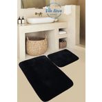 Vila Nova (80X50-50X40) 2'li Siyah Peluş Post Yumuşak Yıkanabilir Banyo Halısı Klozet Takımı