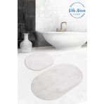 Vila Nova Home 2'li Beyaz Oval Düz Renk Peluş Post Yumuşak Yıkanabilir Banyo Halısı Klozet Takımı(80X120-80X50)