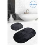 Vila Nova Home 2'li Siyah Oval Düz Renk Peluş Post Yumuşak Yıkanabilir Banyo Halısı Klozet TAKIMI(100X60-60X50)
