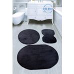 Vila Nova Home 3'lü Siyah Oval Peluş Post Yumuşak Yıkanabilir Banyo Halısı Klozet Takımı(80X120-80X50-60x60D)